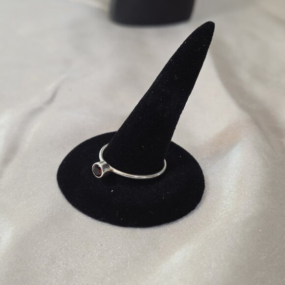 Sterling Silver Ring with Red Garnet – Minimalist Solitaire Size 8.75 - Picture 3 of 6